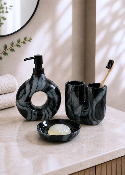Swirl Bathroom Set – Black (Set of 3)