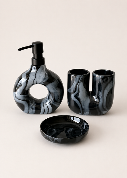 Swirl Bathroom Set – Black (Set of 3)