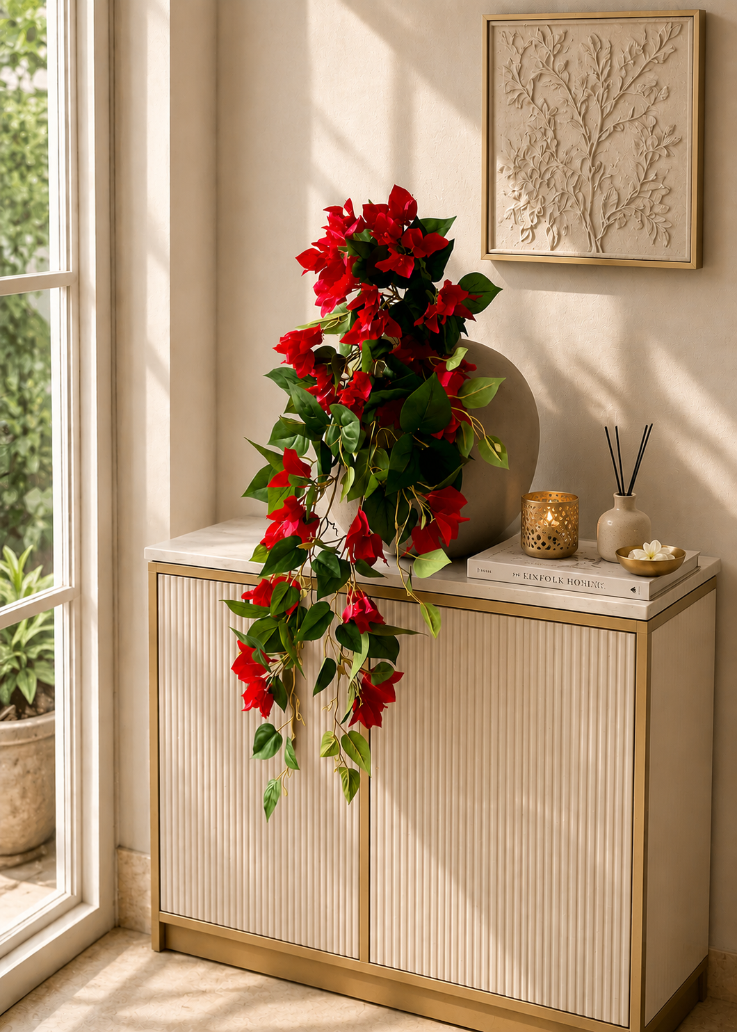 Artificial Hanging Bougainvillea Plant Red - 2.5 Feet