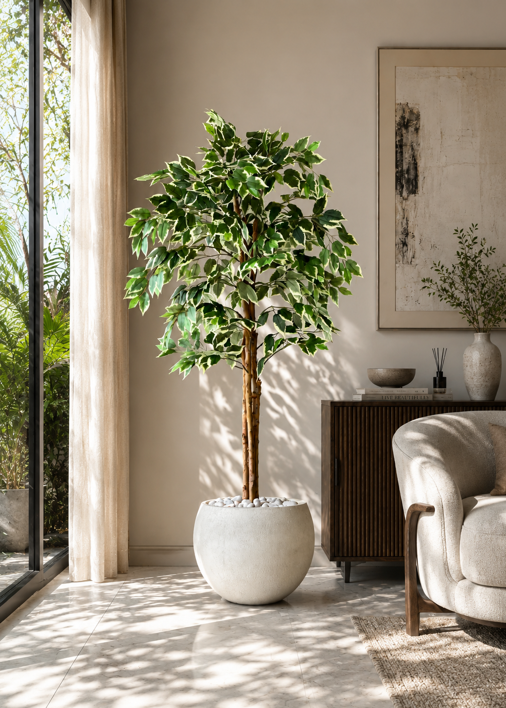 Artificial Variegated Dried Ficus Plant - 5 Feet