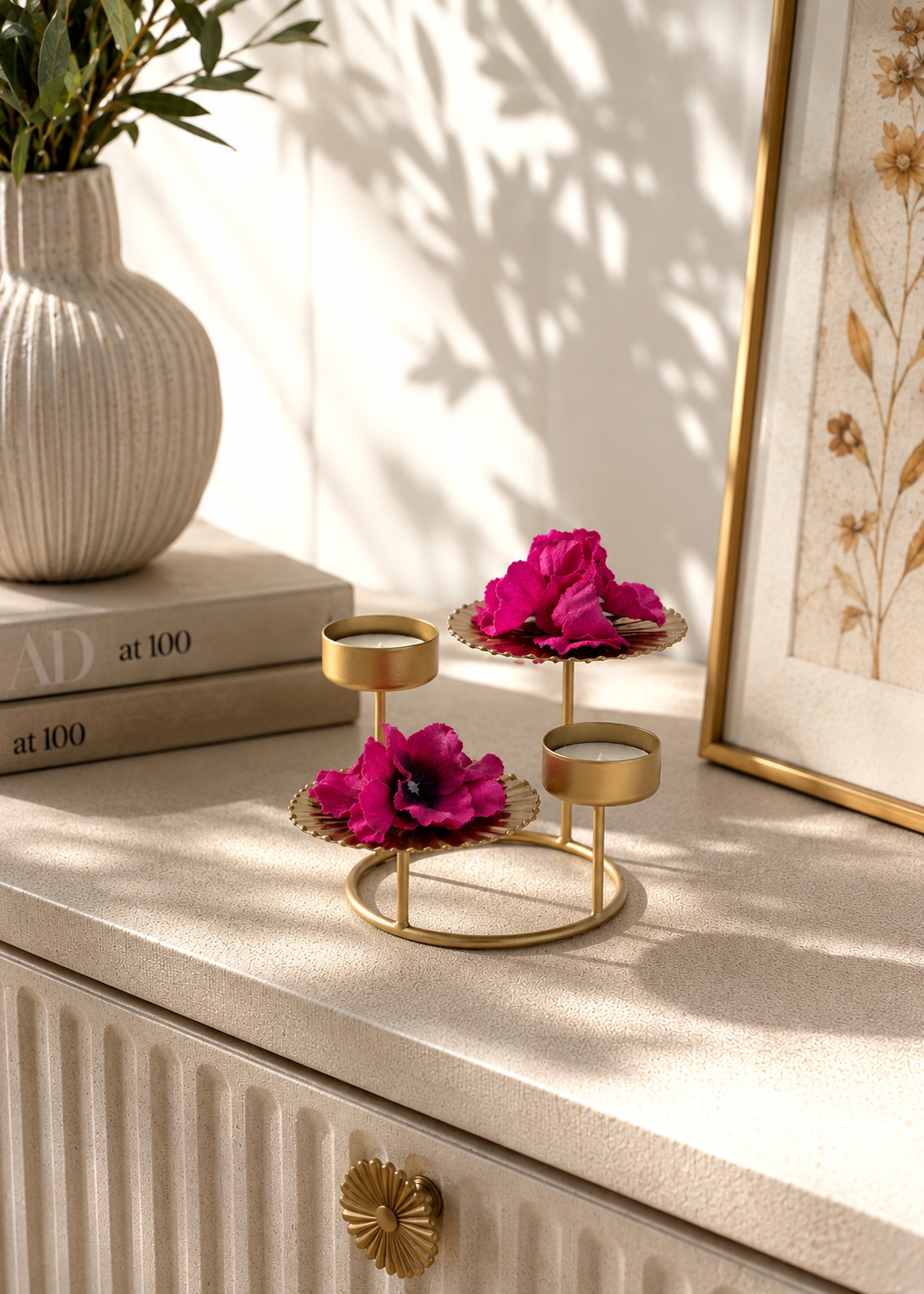 Rustic Lotus Leaf Votive Tray - Small