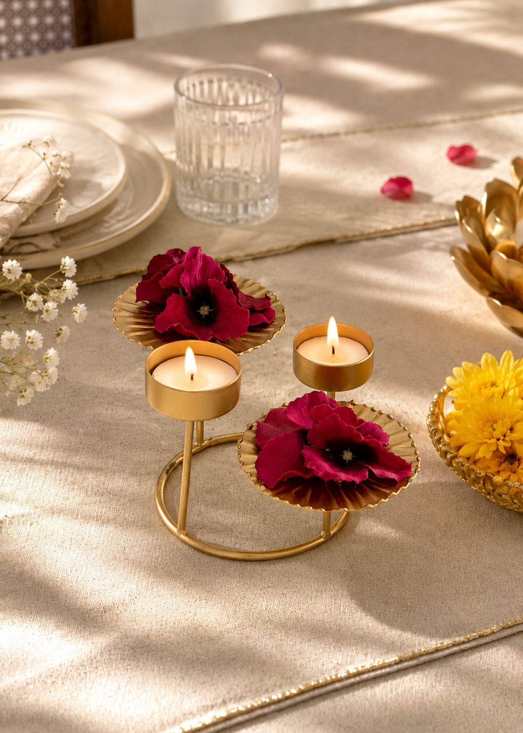 Rustic Lotus Leaf Votive Tray - Small