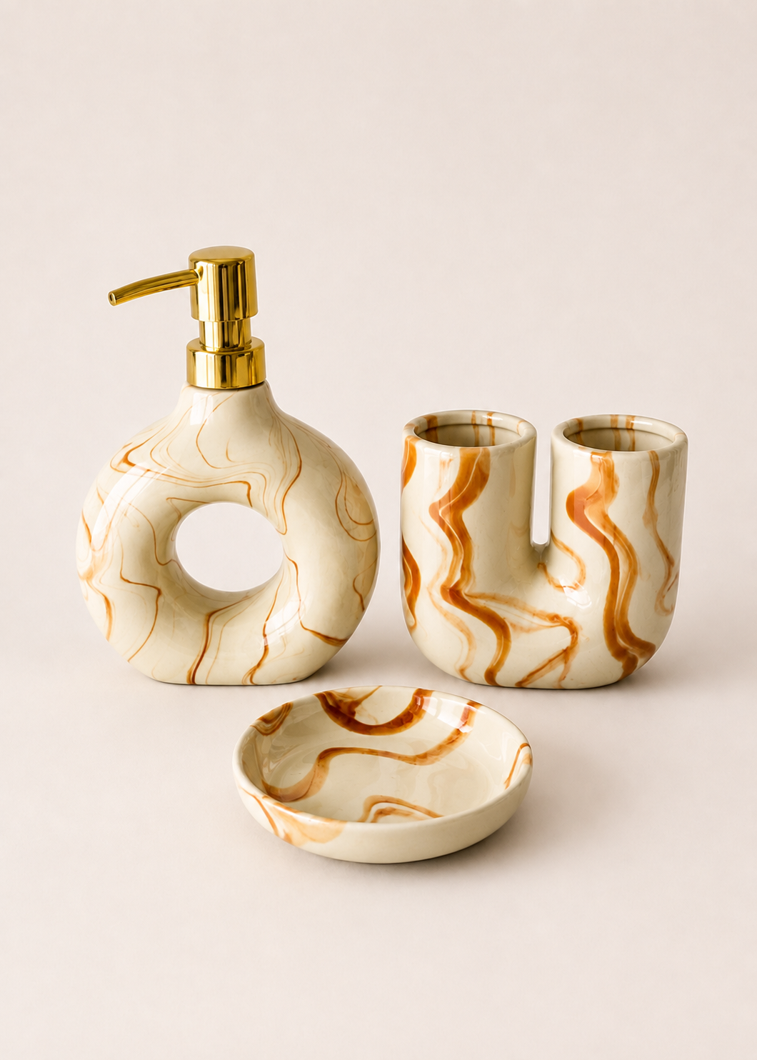 Swirl Bathroom Set – Caramel (Set of 3)