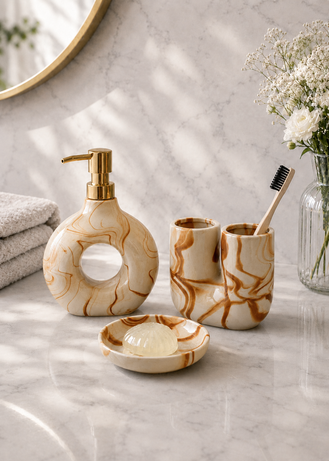 Swirl Bathroom Set – Caramel (Set of 3)