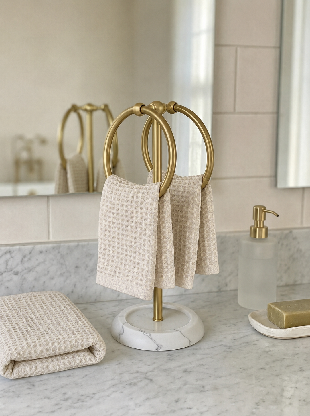Dual Ring Hand Towel Stand - White