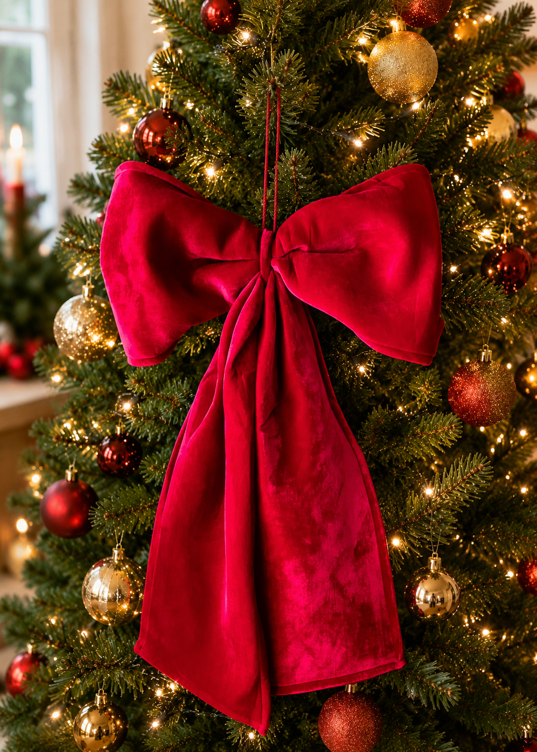 Ruby Christmas Bow Ornament - 3.5 Feet