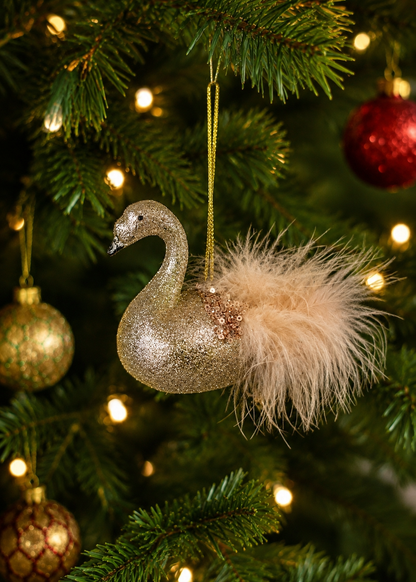 Luxe Feather Swan Hanging Ornament - (Set of 2)