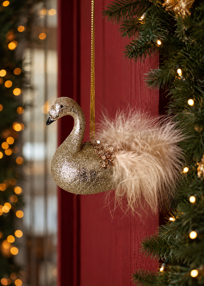 Luxe Feather Swan Hanging Ornament - (Set of 2)