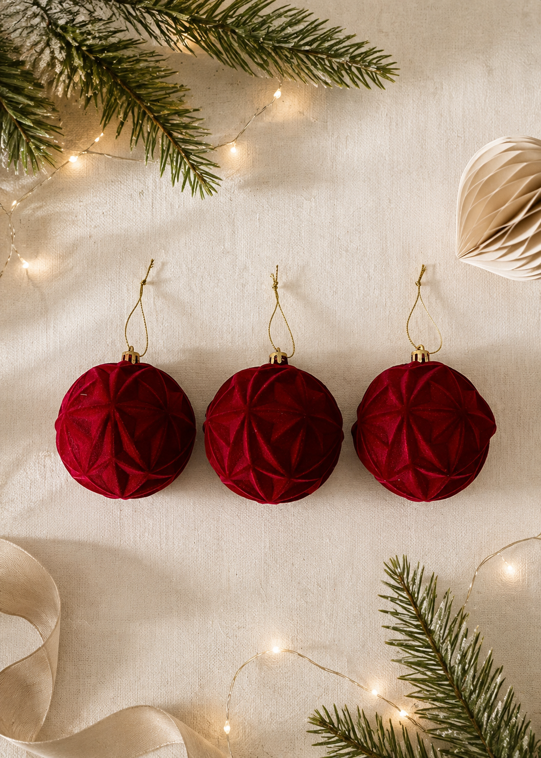 Ruby Velvet Christmas Ornament - (Set of 3)