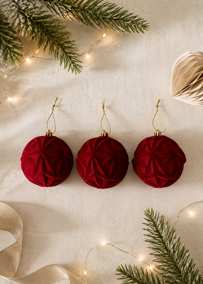 Ruby Velvet Christmas Ornament - (Set of 3)