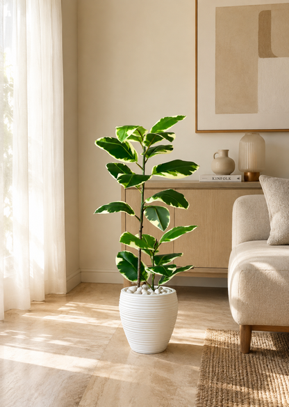 Artificial Variegated Rubber Plant - 2.5 Feet