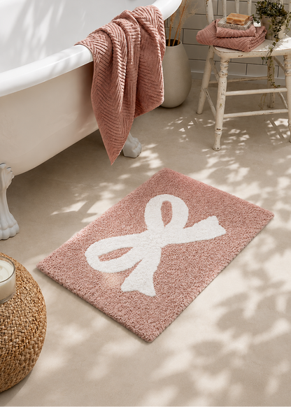 Bella Bow Anti Slip - Tufted - Cotton Bath Mat - Pink - 60 x 40 cm