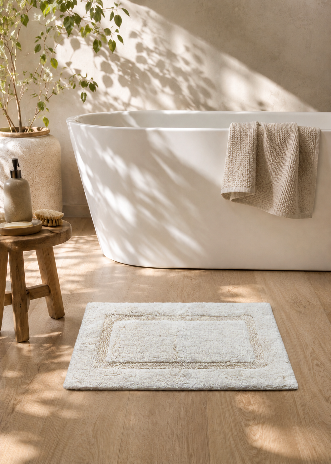 Mellow Anti Slip - Tufted - Cotton  Bath Mat - Ivory - 60 x 40 cm