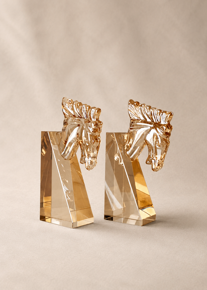 Stallion Crystal Bookend Amber - Set of 2