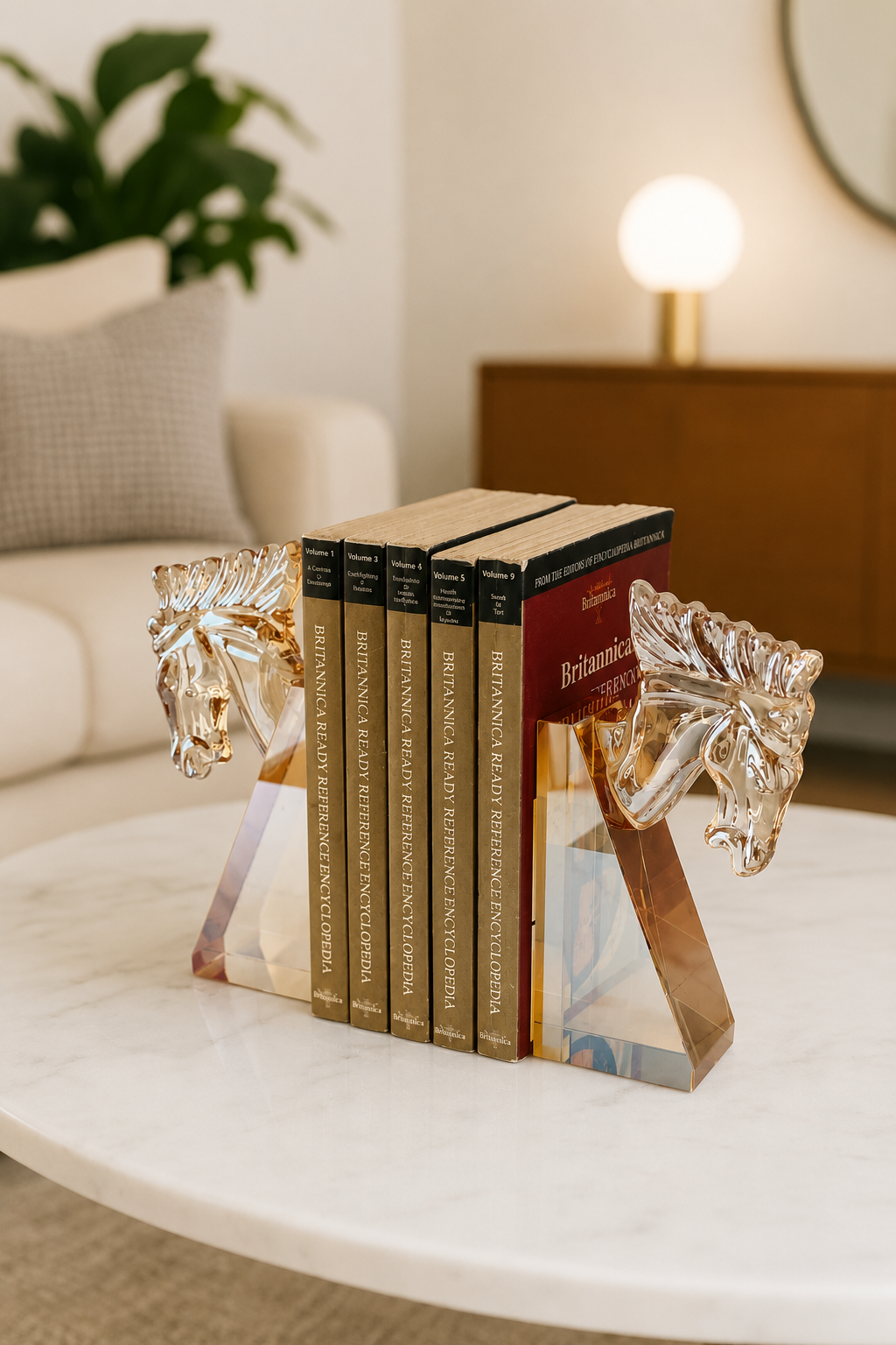 Stallion Crystal Bookend Amber - Set of 2