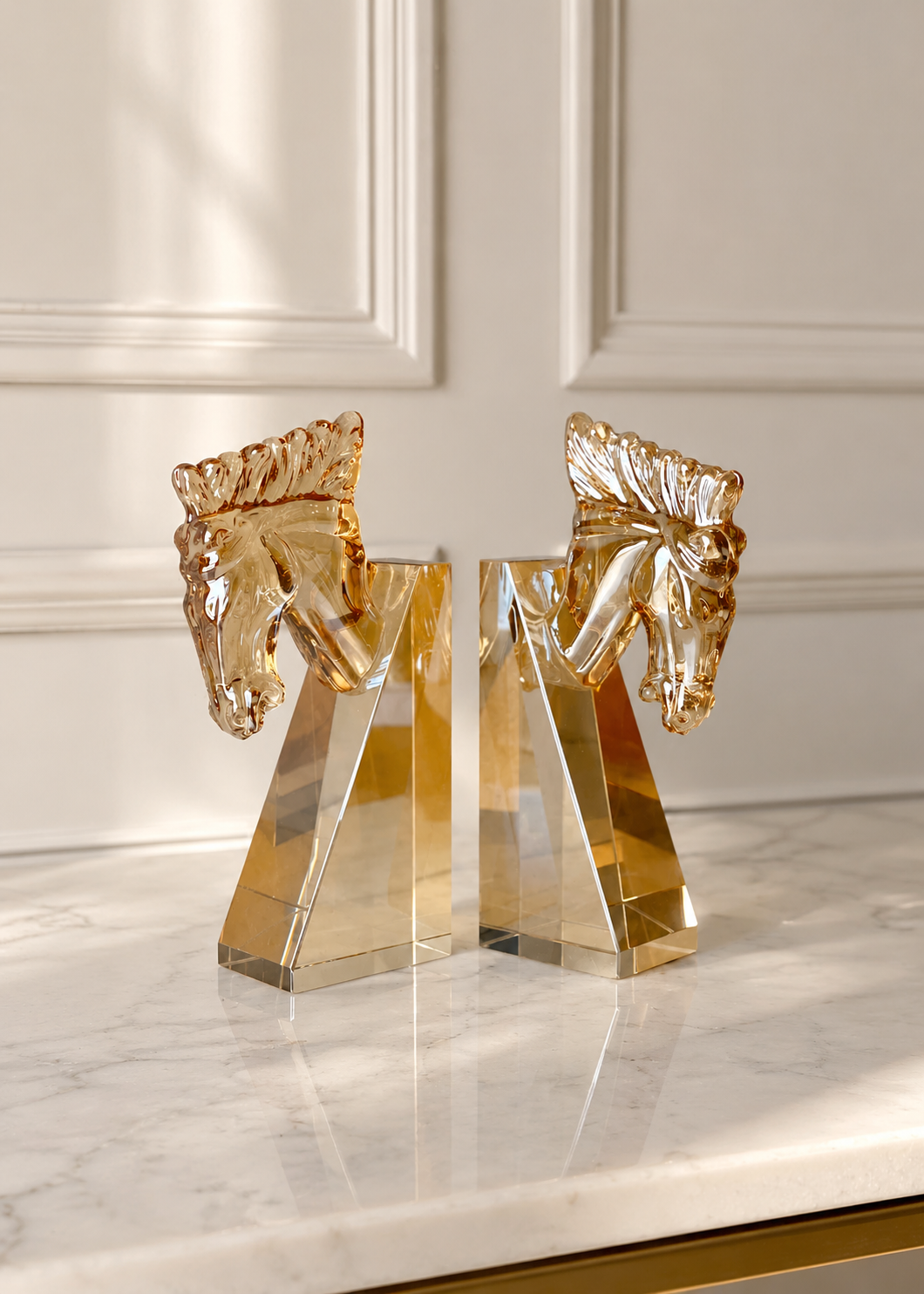 Stallion Crystal Bookend Amber - Set of 2
