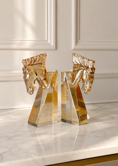 Stallion Crystal Bookend Amber - Set of 2