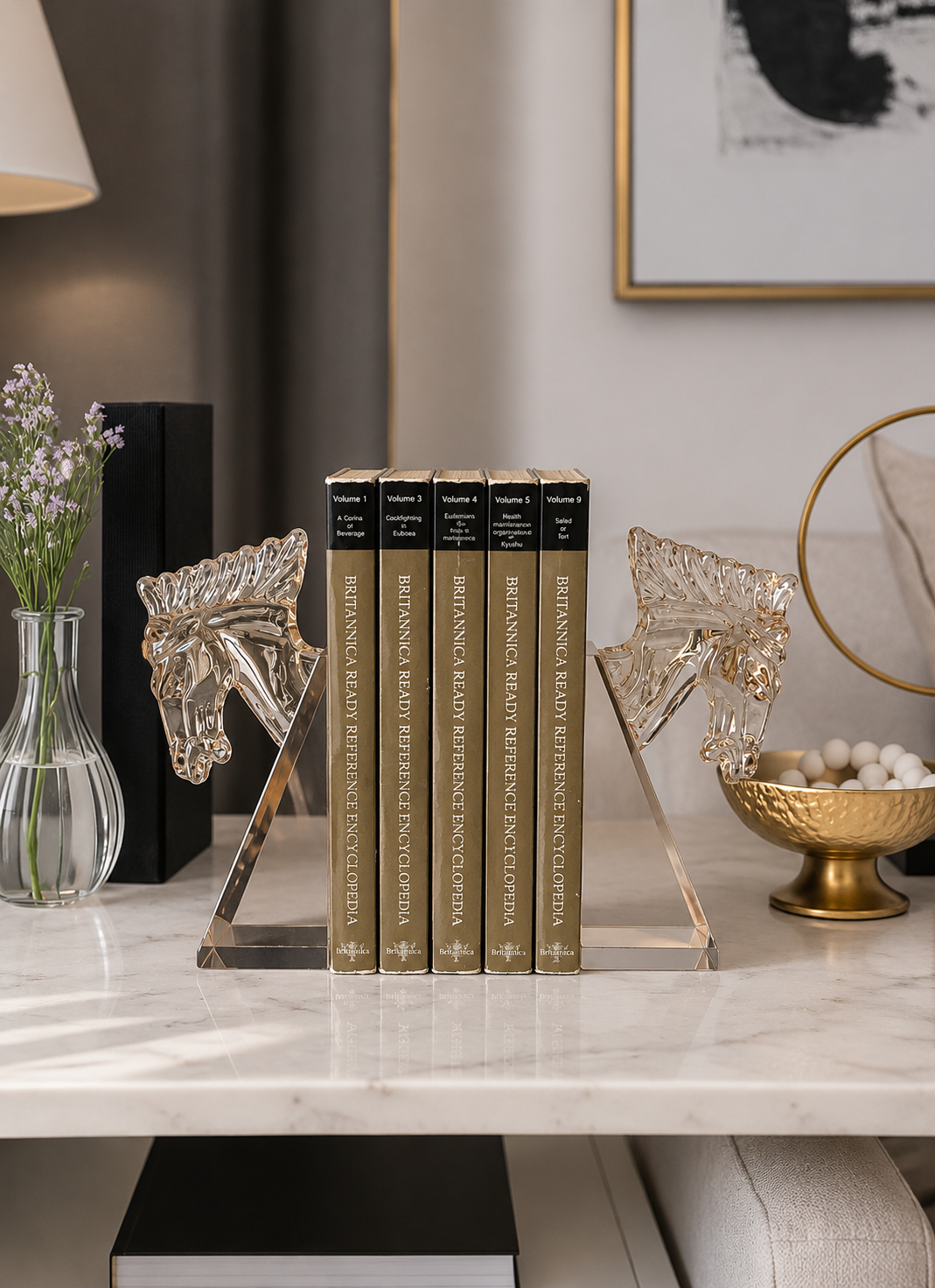 Stallion Crystal Bookend Amber - Set of 2