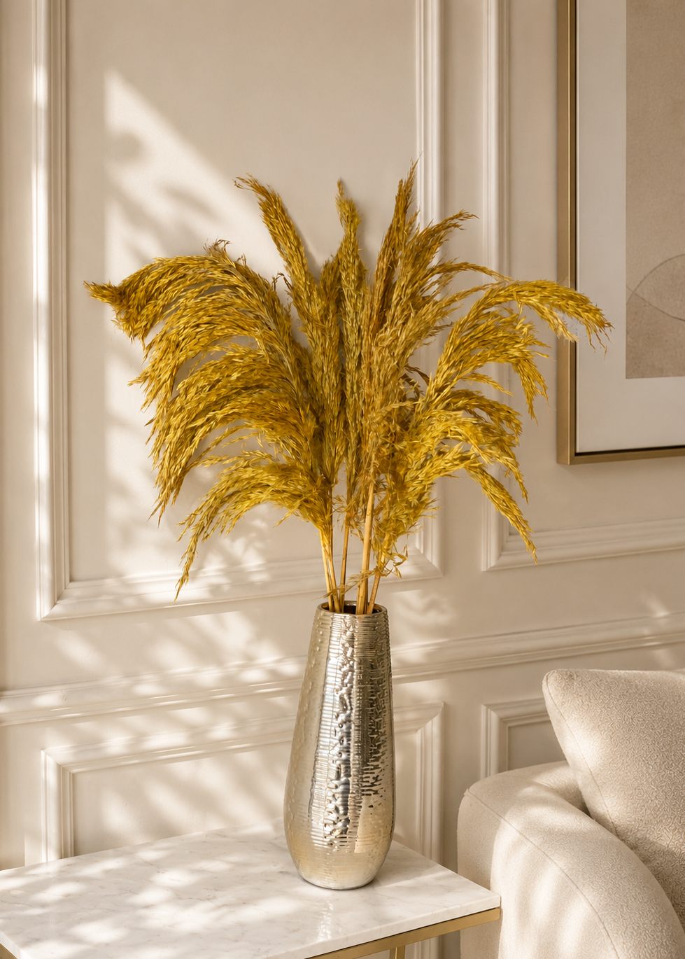 Artificial Feather Pampas Bunch - Yellow