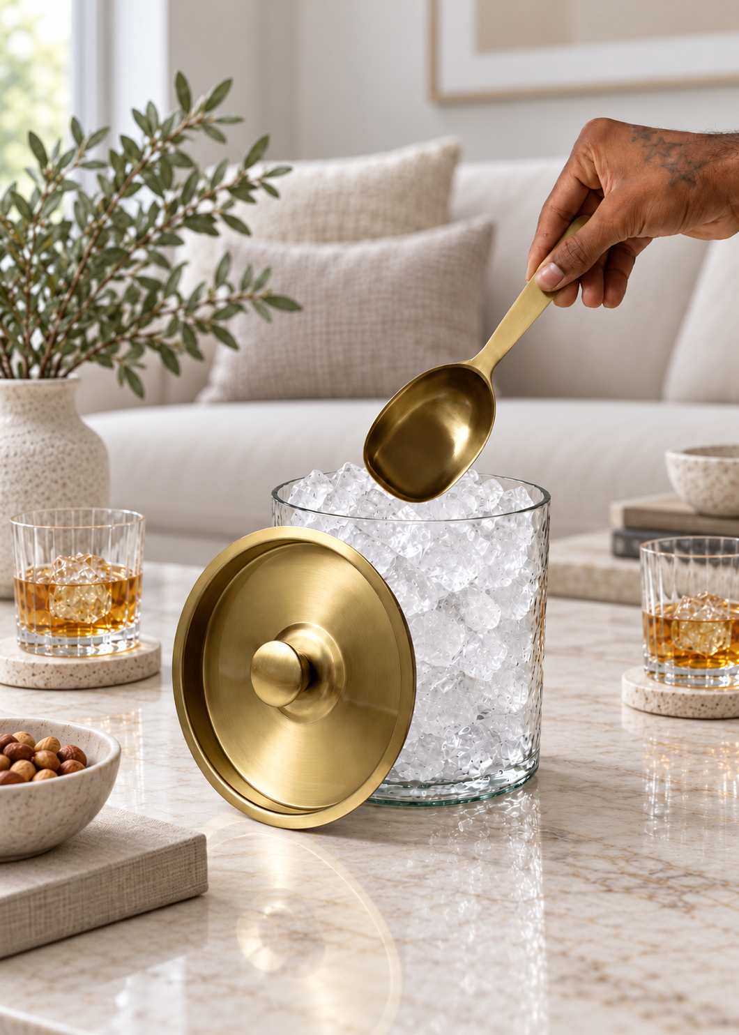 Elan Hammered Glass Ice Bucket with Scoop