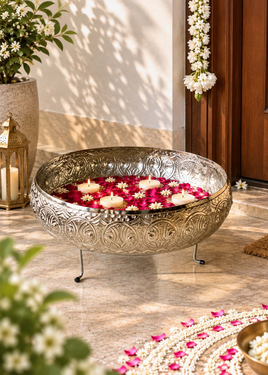 Naksh Silver Oval Urli - Large