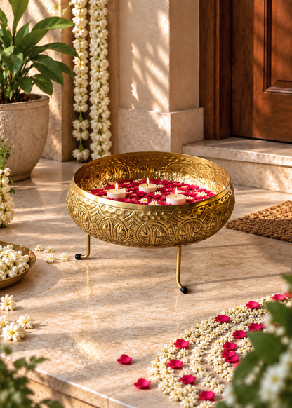 Naksh Gold Oval Urli - Medium