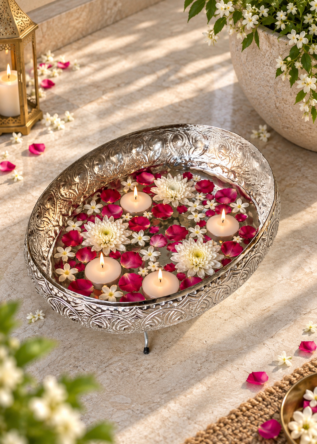 Naksh Silver Oval Urli - Large