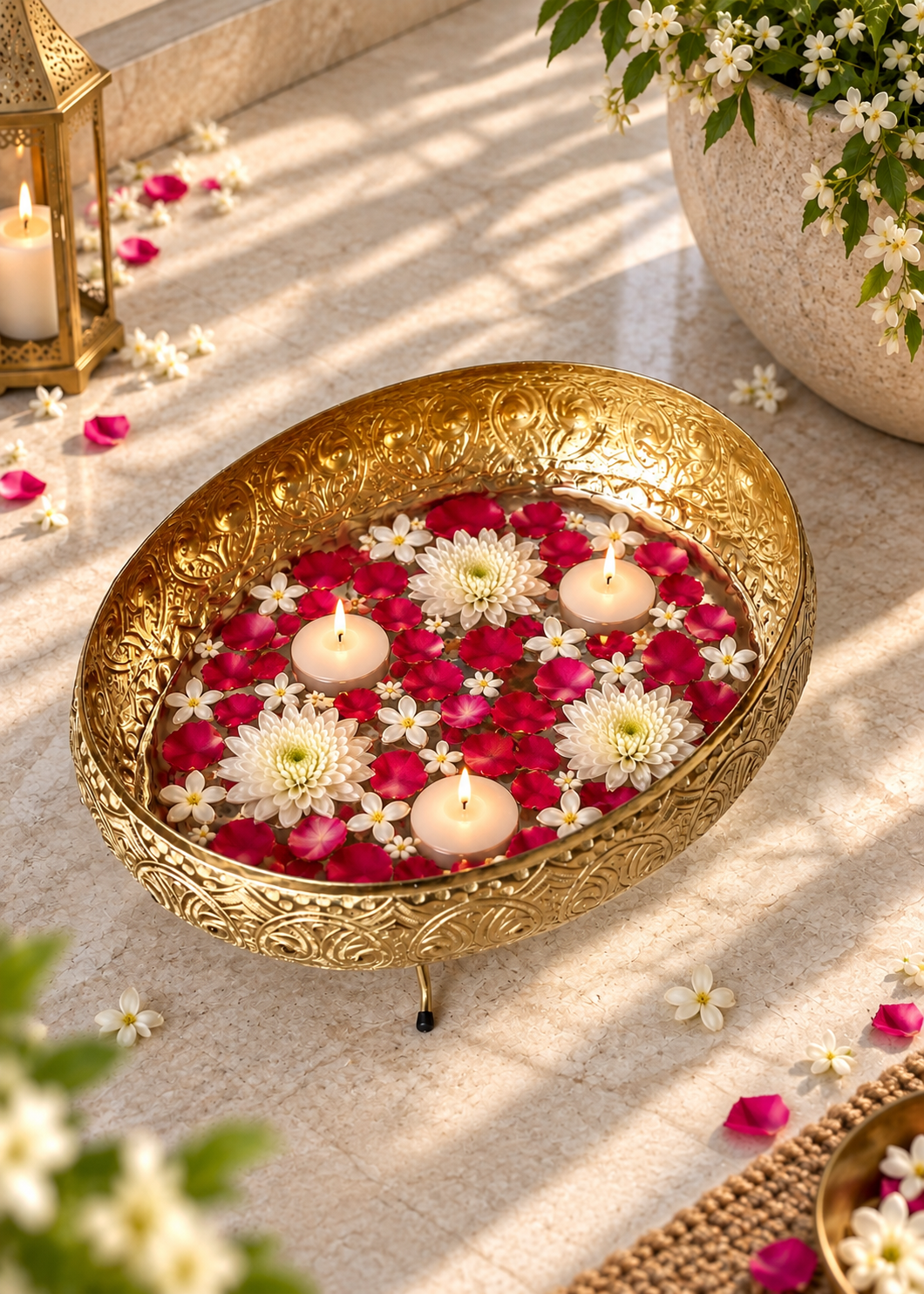 Naksh Gold Oval Urli - Large
