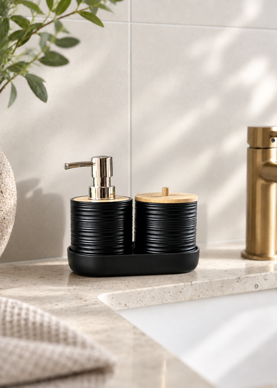 Amun Bathroom Set - Black (Set of 3)