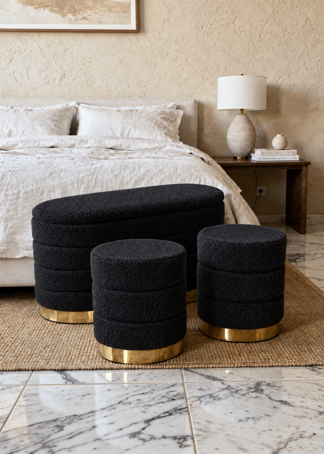 Cloud Boucle Storage Pouffe Set - Black