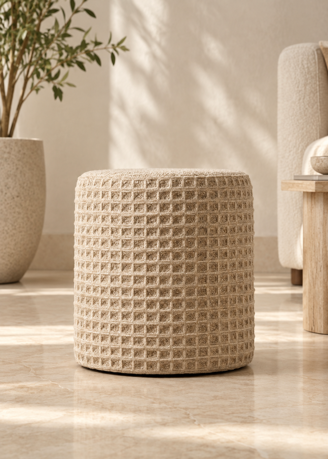Wilson Waffle Pouffe - Beige