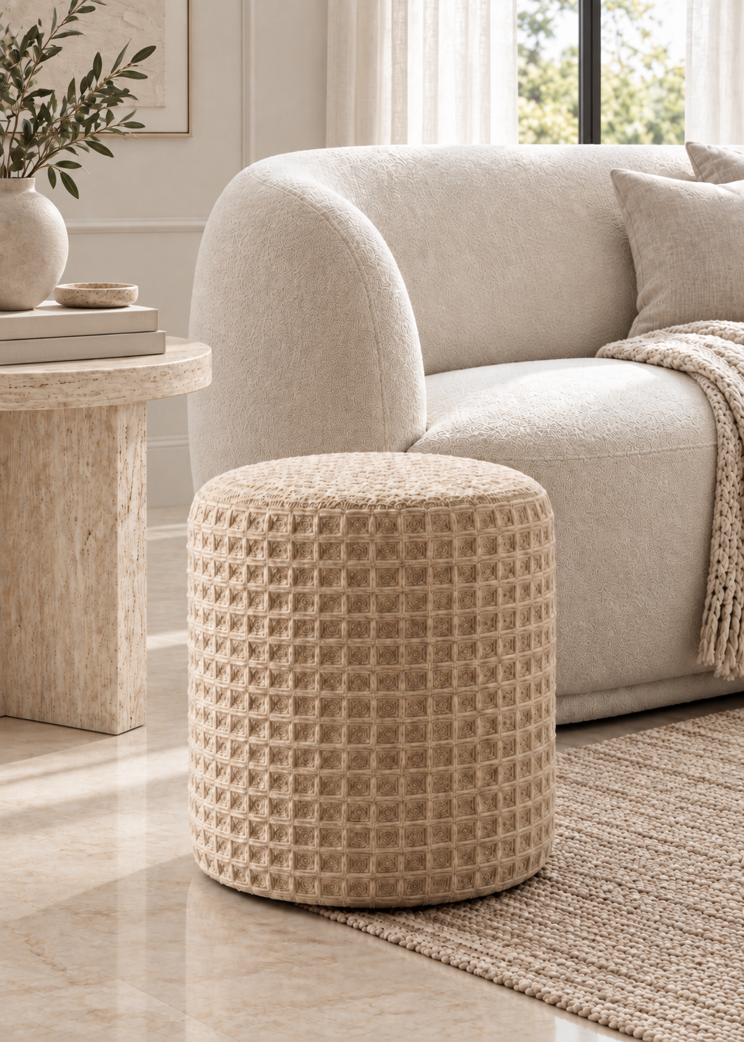Wilson Waffle Pouffe - Beige