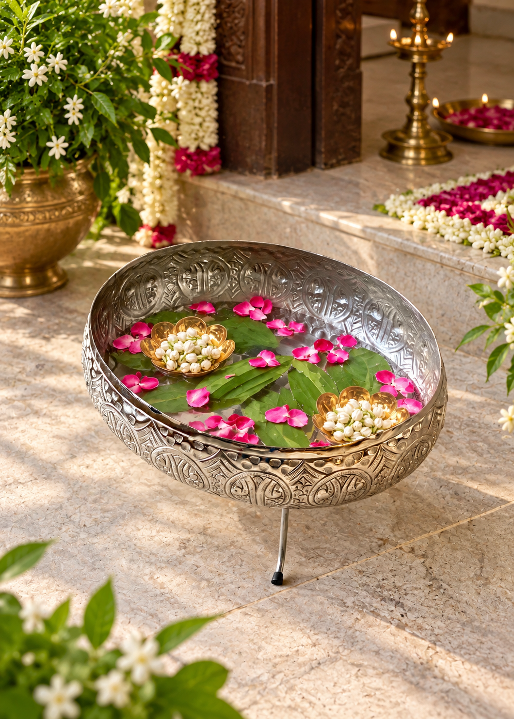 Naksh Silver Oval Urli - Medium