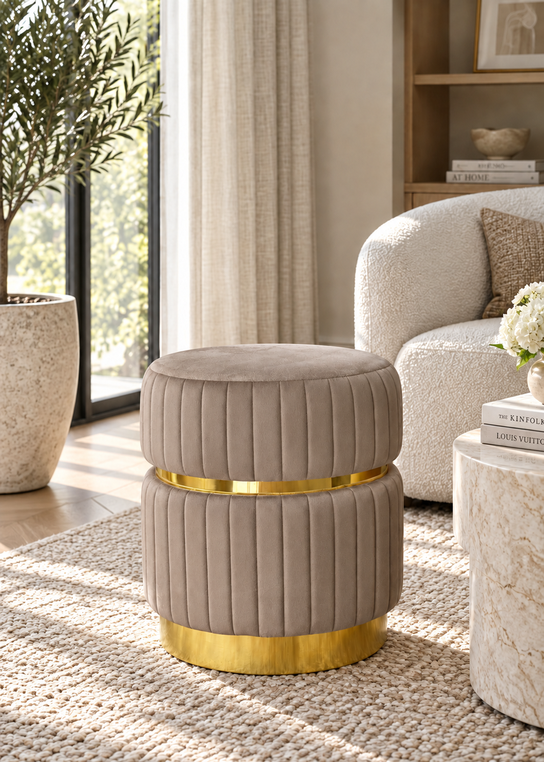Kobe Striped Pouffe - Brown