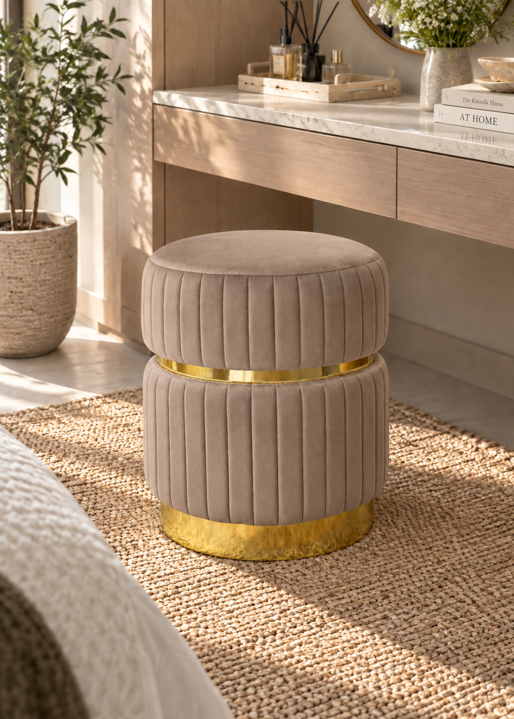Kobe Striped Pouffe - Brown