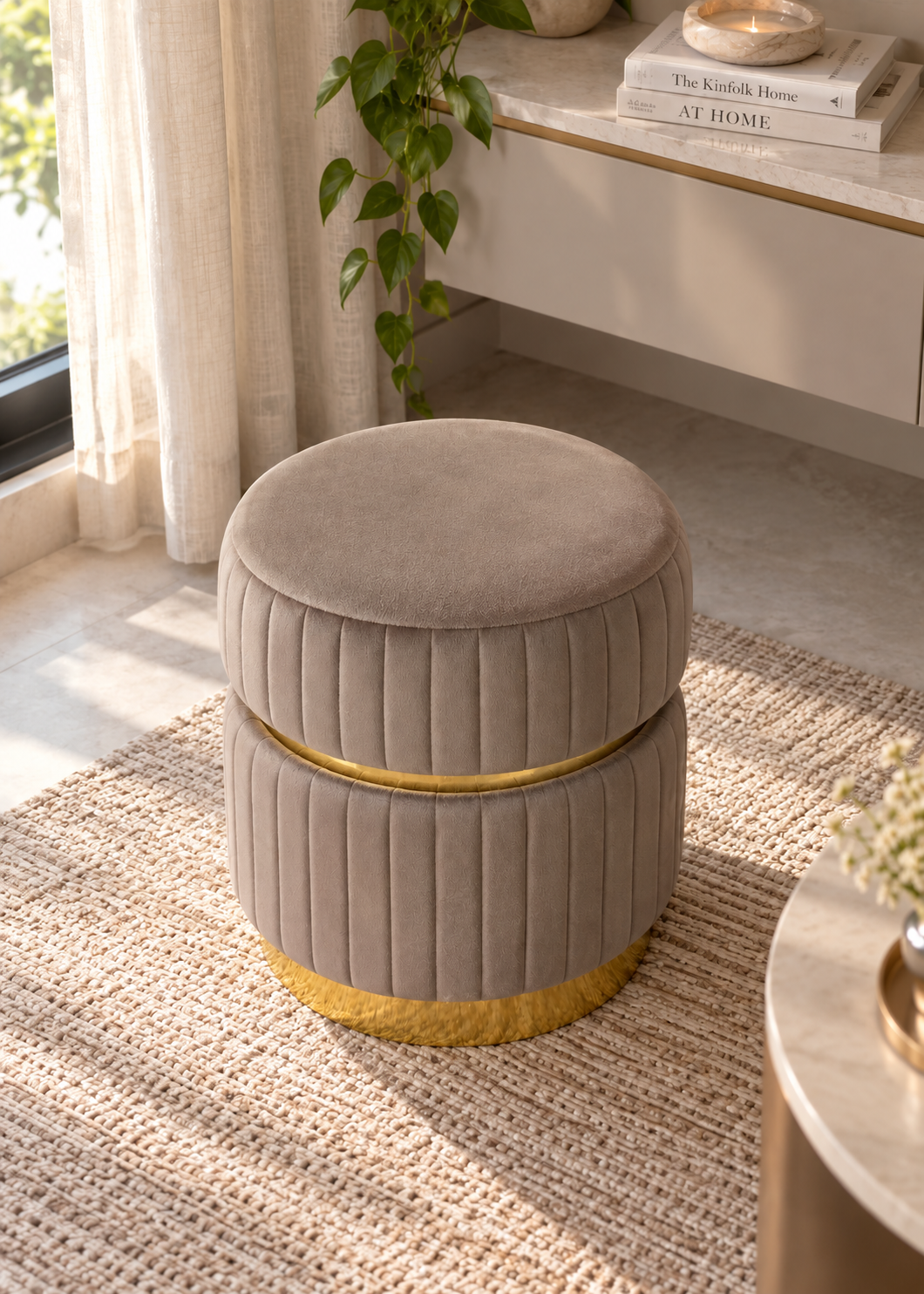 Kobe Striped Pouffe - Brown