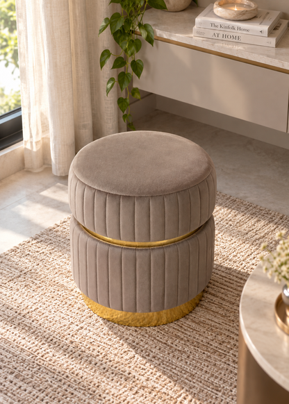 Kobe Striped Pouffe - Brown