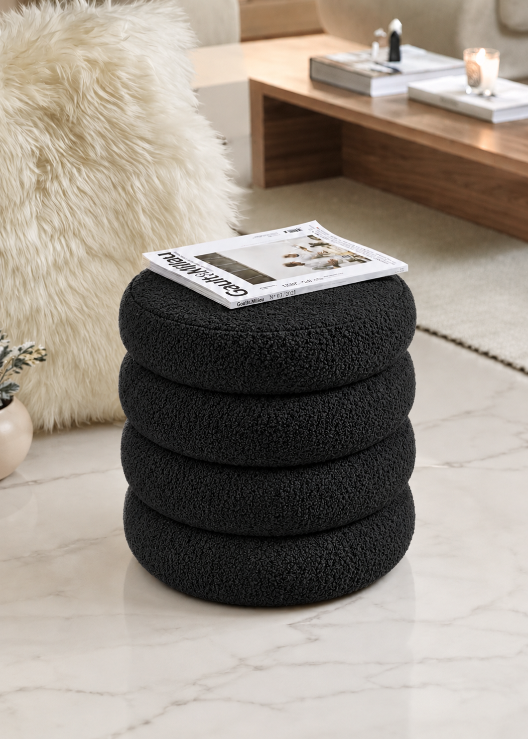 Noir Boucle Pouffe