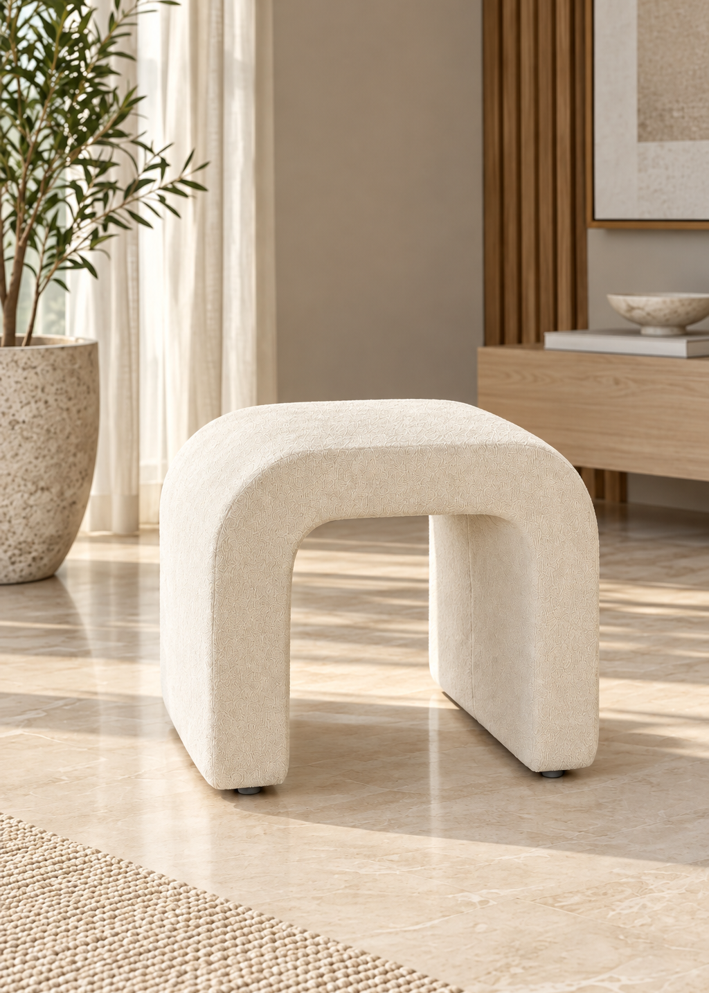 Cascade Curved White Pouffe