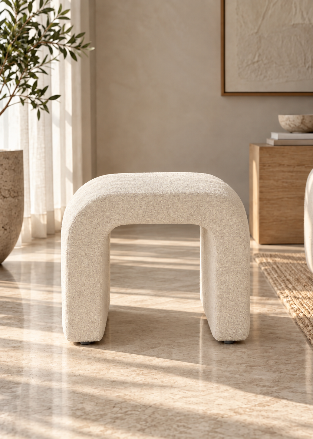 Cascade Curved White Pouffe