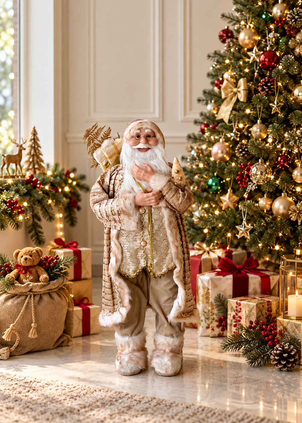 Christmas Jolly Santa Claus - 3 Feet (White and Gold)