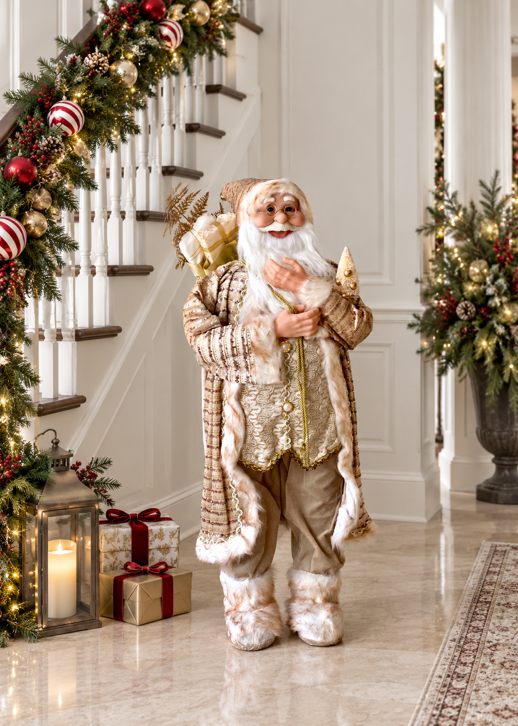 Christmas Jolly Santa Claus - 3 Feet (White and Gold)