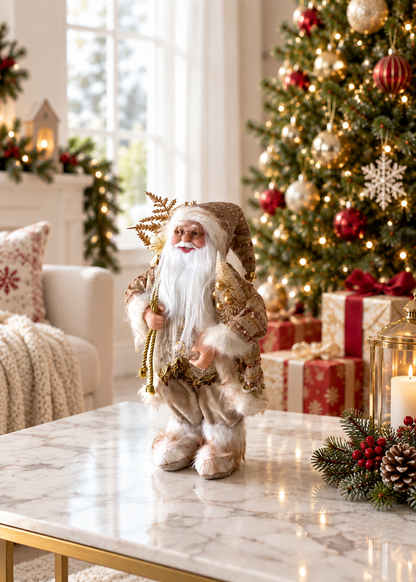 Christmas Jolly Santa Claus - 1 Feet (White and Gold)