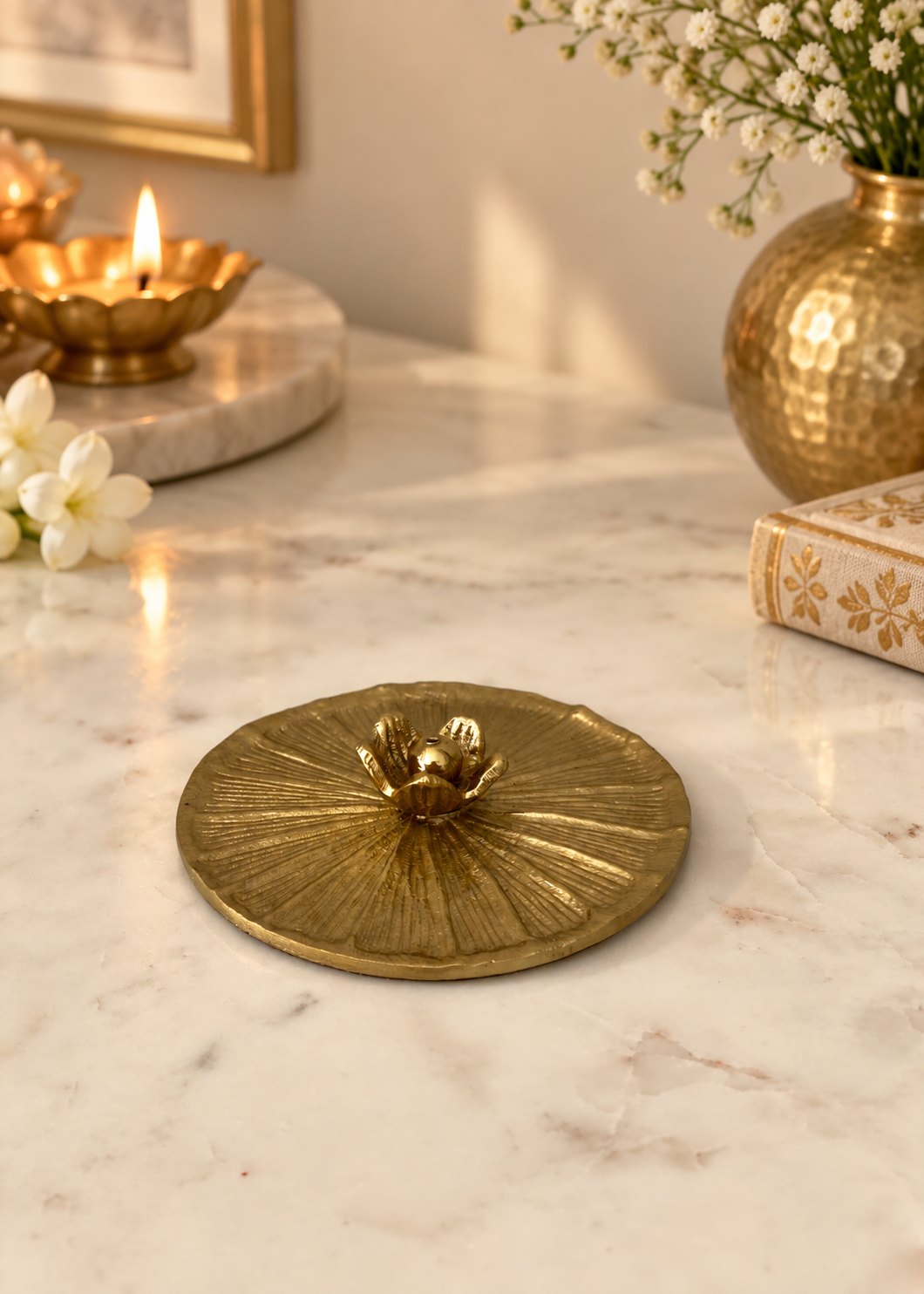Lotus Bloom Gold Incense Stick Holder