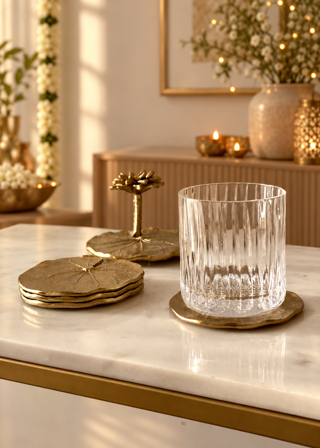 Lotus Bloom Gold Coaster Set of 4