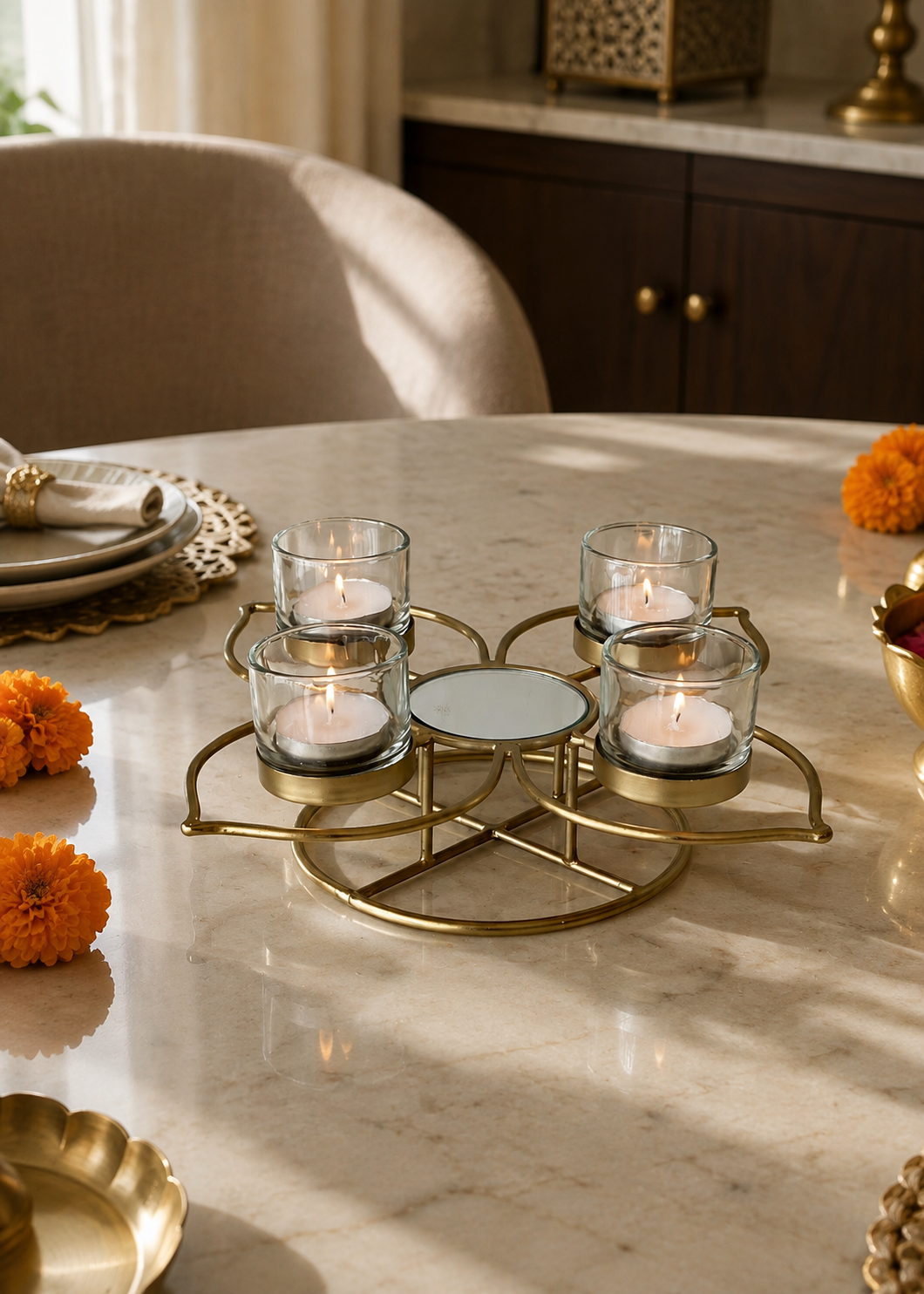 Inaya Bloom Gold Tea Light Holder