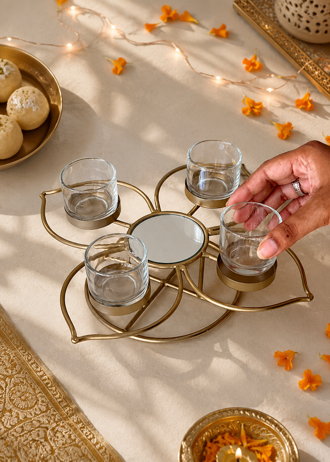 Inaya Bloom Gold Tea Light Holder