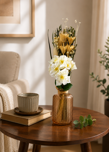Artificial Daisy Bunch with Vase - White