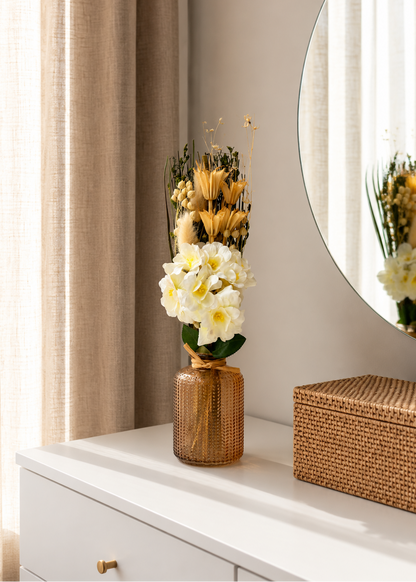 Artificial Daisy Bunch with Vase - White