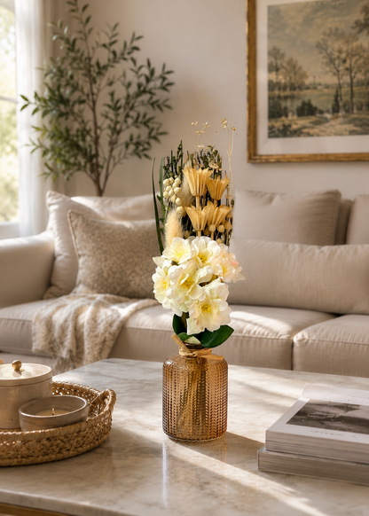 Artificial Daisy Bunch with Vase - White